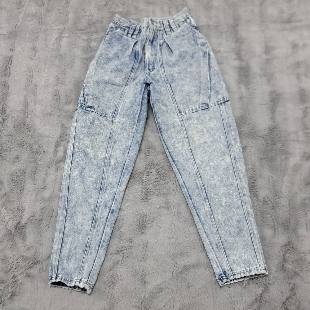 Vintage Bugle Boys Jeans Womens 28x27 Blue Acid Wash Pleated‎ Taper 80s 90s